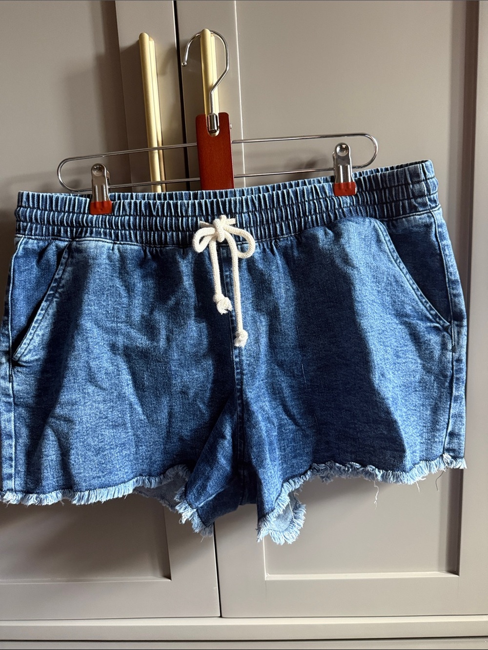 No Boundaries Drawstring Denim Shorts in Blue